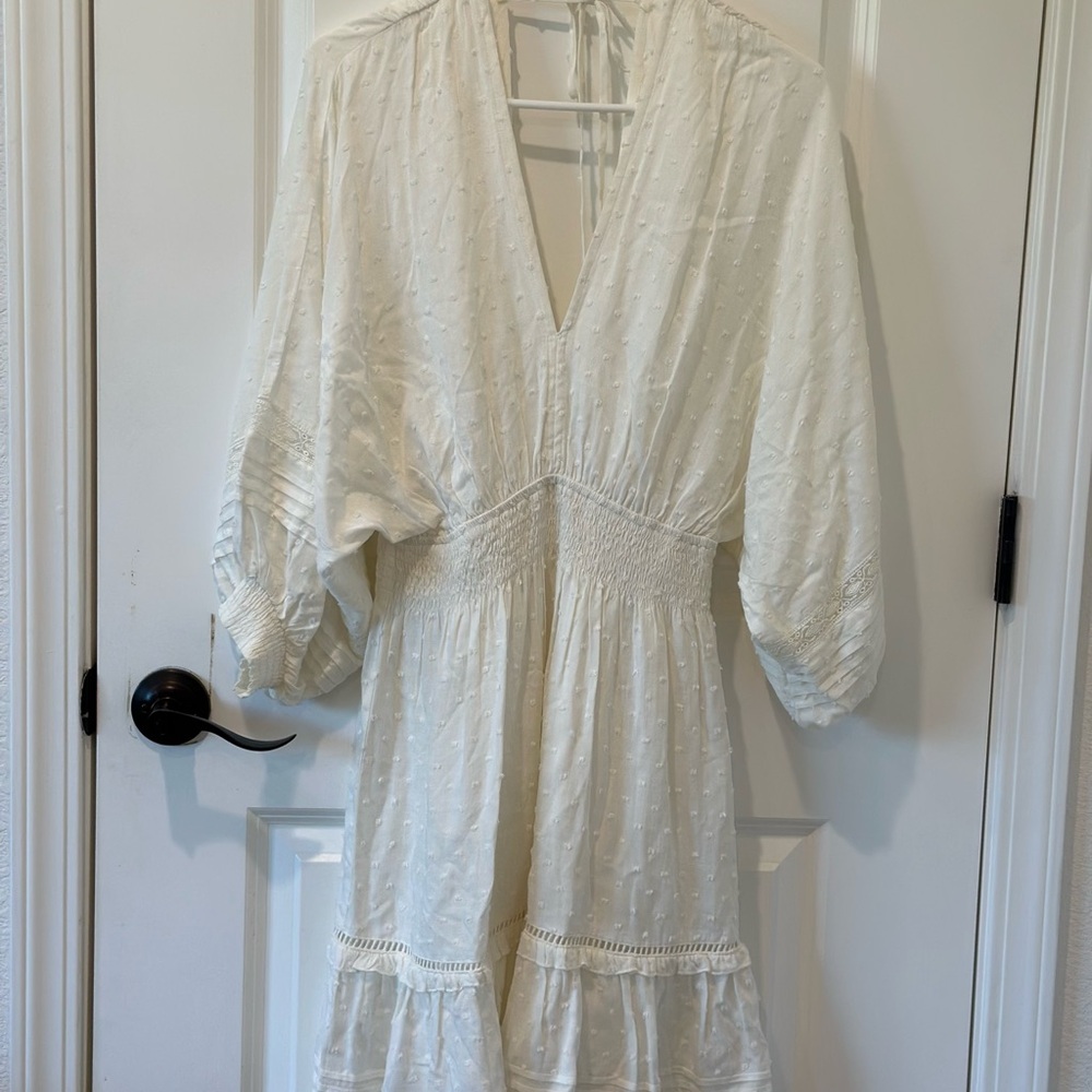 Lovestitch White Textured Long Sleeve Dress